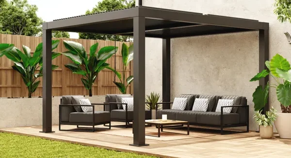 NATERIAL Clima Bio Pergola aus grauem Aluminium, 358 x 313 cm