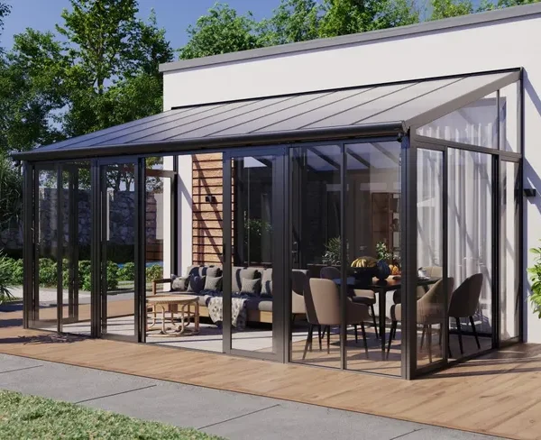 Geschlossene Terrasse aus Aluminium und Polycarbonat mit UV-Schutz - 15,8 m² - Anthrazit - MATHILDA